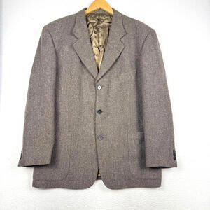 Vintage Calvin Klein Mens 44 Regular Brown Wool Tweed Blazer Jacket Grandpa USA